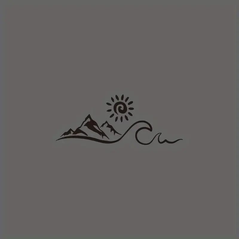 2D Flat, 2D Flat Car Sticker - White/Black/Gray/ Vinyl Mountain & Wave Window Decal with Black/White/Gray/ Sun/Moon/Star/Circle