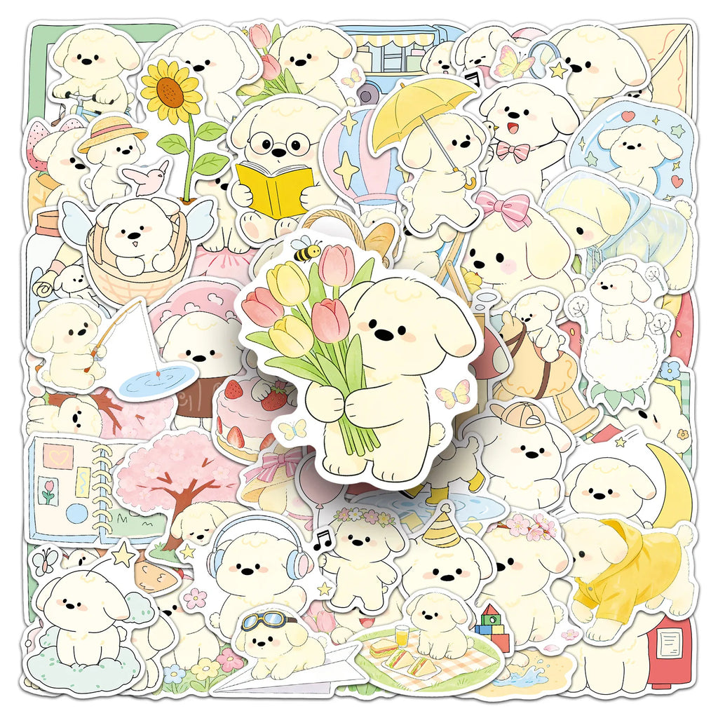 52-Piece Spring Puppy Cute Pet Animal Girl's Heart Doodle Stickers Waterproof Decorations for Guitars Luggage Mobiles Notebooks
