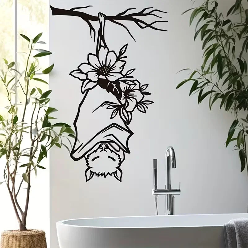 1pc Traditional Bat Wall Decal, Halloween Hanging Bat Vinyl Sticker, Removable PVC Self-Adhesive Animal Theme Bathroom Decor, Si