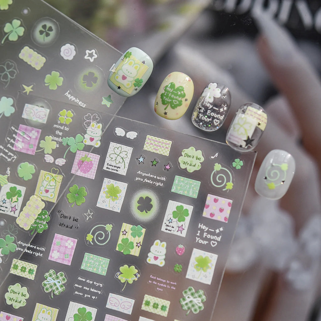 Strawberry Rabbit Nails 3D Decorations Stickers 3D Four-leaf Clover Self Adhesive Nail Art Stickers DIY Manicure Accessory Decal
