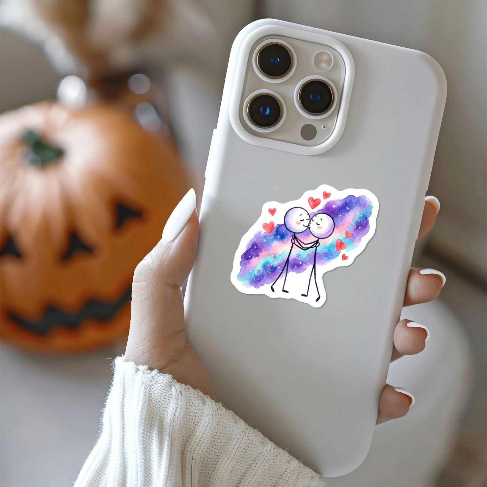 50/100 Pcs Galaxy Watercolor Stick Figure Couple Stickers Dreamy Minimalist Waterproof for Atmosphere Phone Laptop Diary Decals