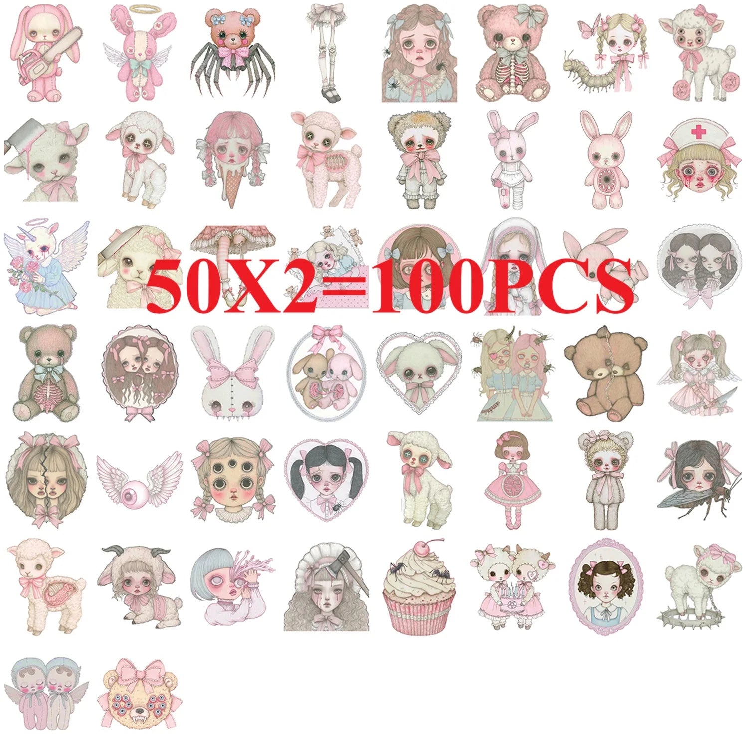 50/100 Cartoon Pink Freak Girl Graffiti Stickers Decorative Guitar Notebook Luggage DIY Waterproof Stationery Stickers