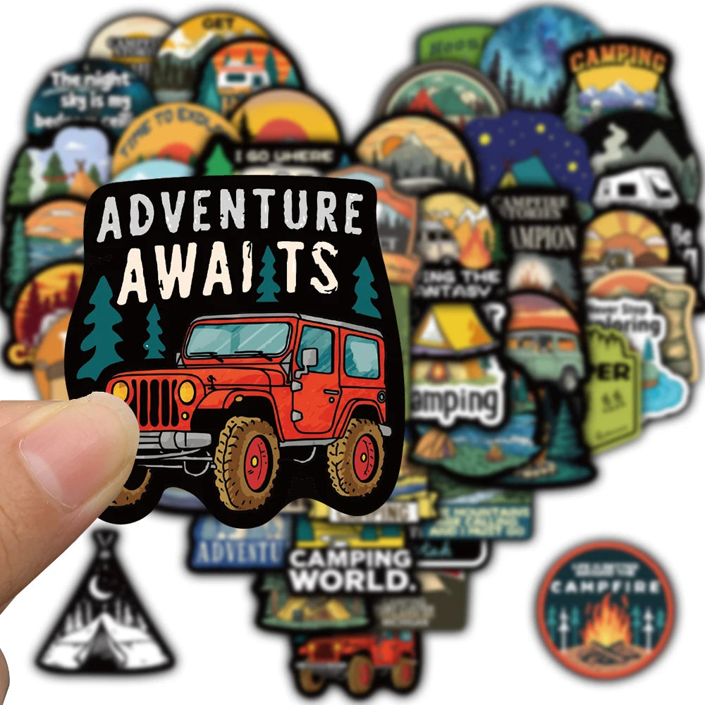 50PCS Camping Sticker Notebook Decorative Luggage Creative Laptop Bicycle Skateboard Personalize Phone Art Dormitory Sticker ﻿