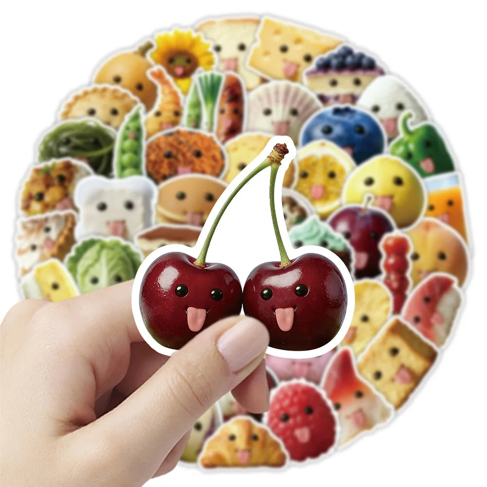 55-Piece Set Cute Abstract Food Stickers for Notebook Desk Laptop Luggage Graffiti Waterproof Decals