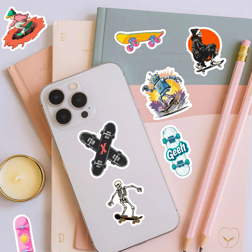 56PCS Street Style Skateboard Creative Stickers, Skate Enthusiast Student Notebook DIY Fun Waterproof Decorative Sticker