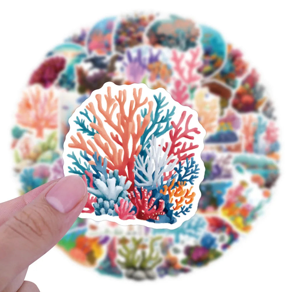 55/110PCS Cartoon Colorful Coral Reef Graffiti Sticker Car Luggage Water Cup Laptop Waterproof Notebook Sticker