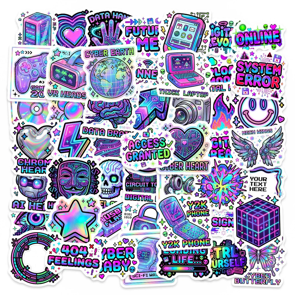 50/100 Pcs Cyberpunk Neon Tech Element Stickers DIY for Laptop Phone Skate Helmet Car Suitcase Fridge Waterproof Fade Resistant