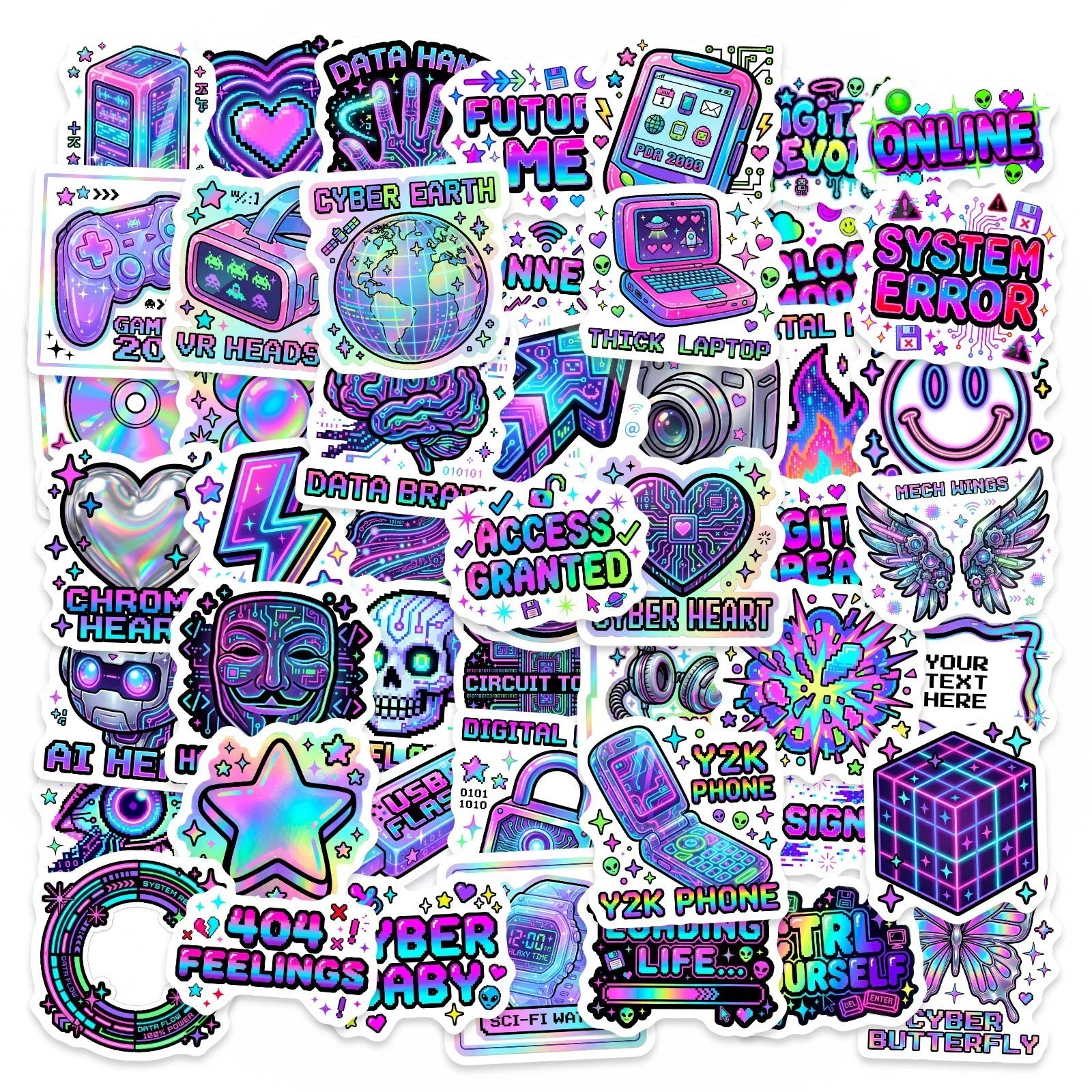 50/100 Pcs Cyberpunk Neon Tech Element Stickers DIY for Laptop Phone Skate Helmet Car Suitcase Fridge Waterproof Fade Resistant