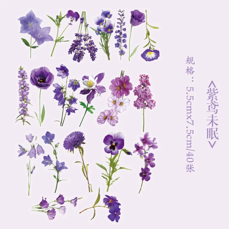 40pcs/pack PET Flowers Stickers Plant Stickers Daisy Decor Stationery for Junk Journal DIY Scrapbooking Label Stickers