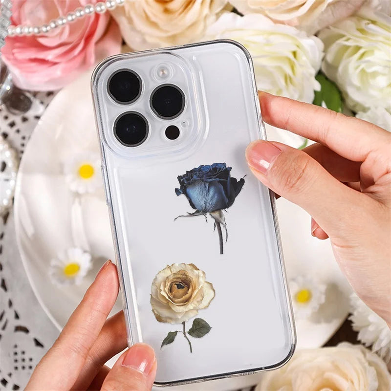 50PCS Vintage Wizened Rose PET Sticky Sticker Aesthetic Tear Open DIY Colored Decoration Scrapbooking School Supplies for Kids