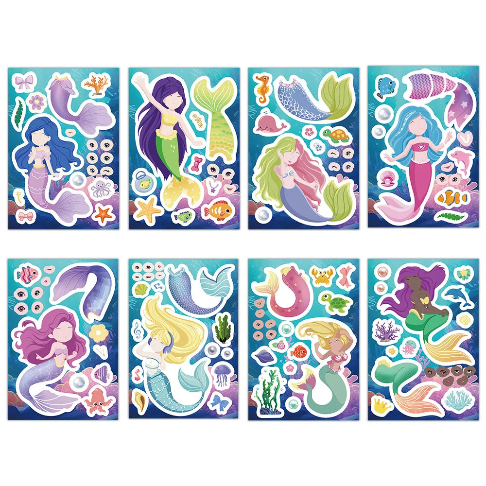 8/16PCS Creative Mermaid Sticker diy Notebook Handbook Sticker Material Sticker