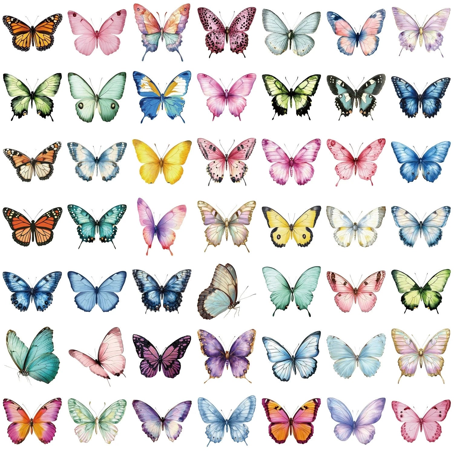 Variety 50PCS Cartoon Color Butterfly Sticker Pack Waterproof Transparent PET Decorative Guitar Notebook Stationery Stickers