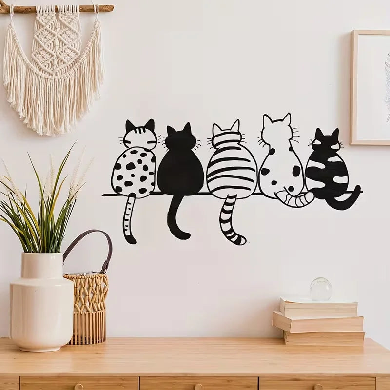 New Black Five Cats Back Wall Stickers Living Room Bedroom Entrance Glass Showcase Cabinet Removable Self Adhesive Decorative Pa