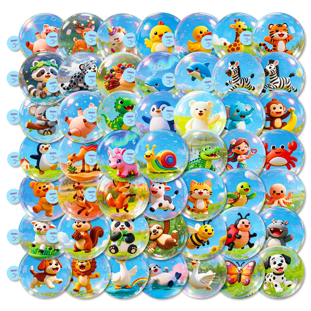 50/100Pcs Cute Animal Bubble Ball Cartoon Waterproof Stickers for Phone Laptop Stationery Box Helmet Storage Box Drawer Decals