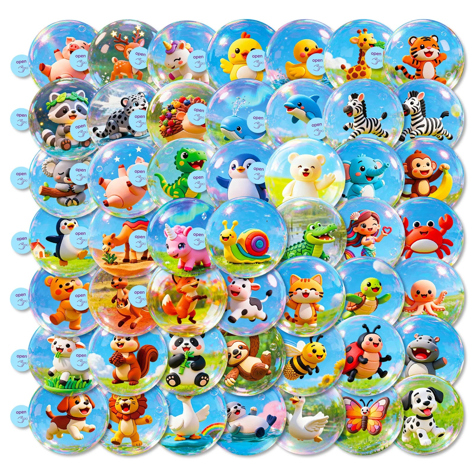 50/100Pcs Cute Animal Bubble Ball Cartoon Waterproof Stickers for Phone Laptop Stationery Box Helmet Storage Box Drawer Decals