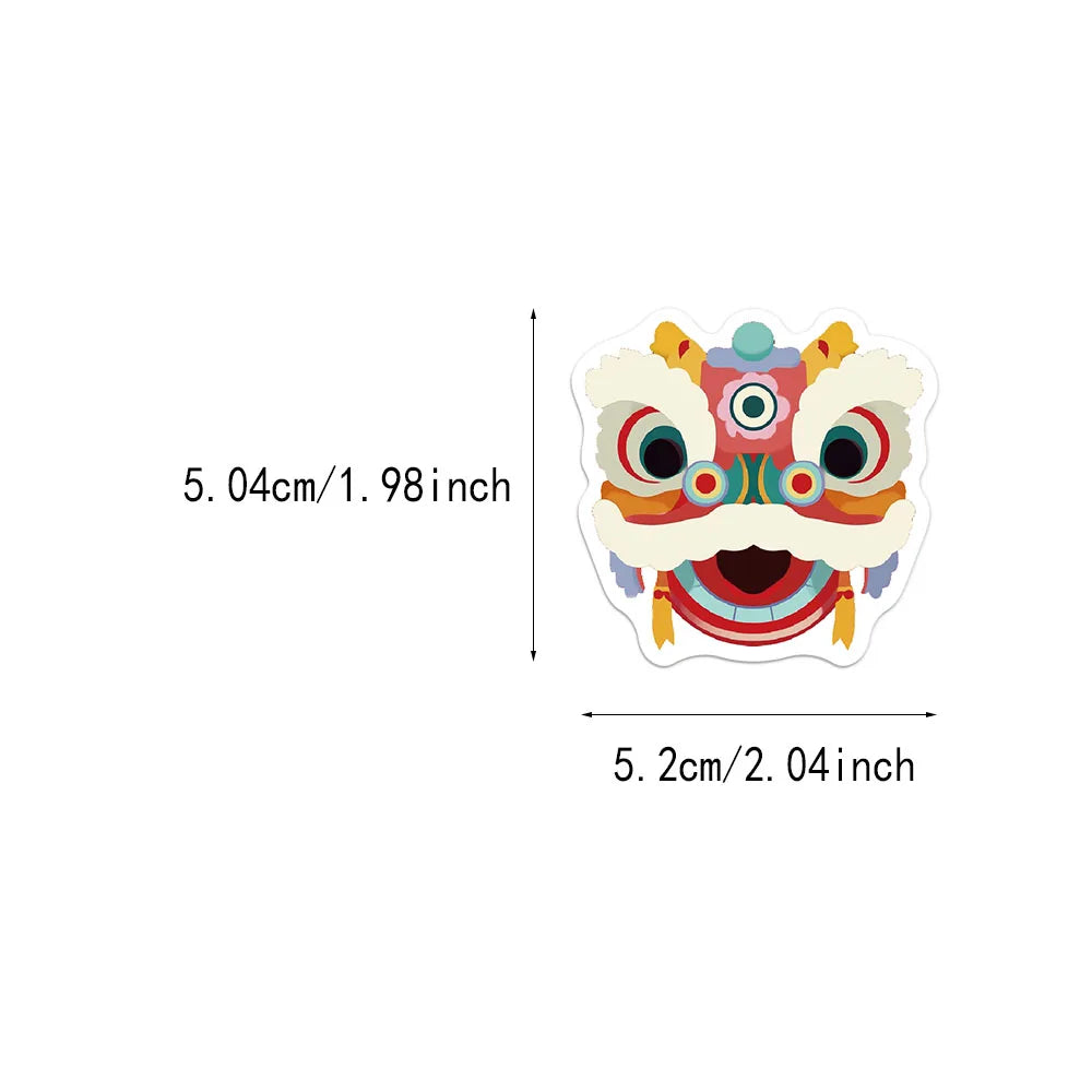 50PCS Creative New Year Lion Dance Graffiti Stickers DIY Luggage Laptop Tablet Speaker Decoration Wall Stickers Gift Stickers