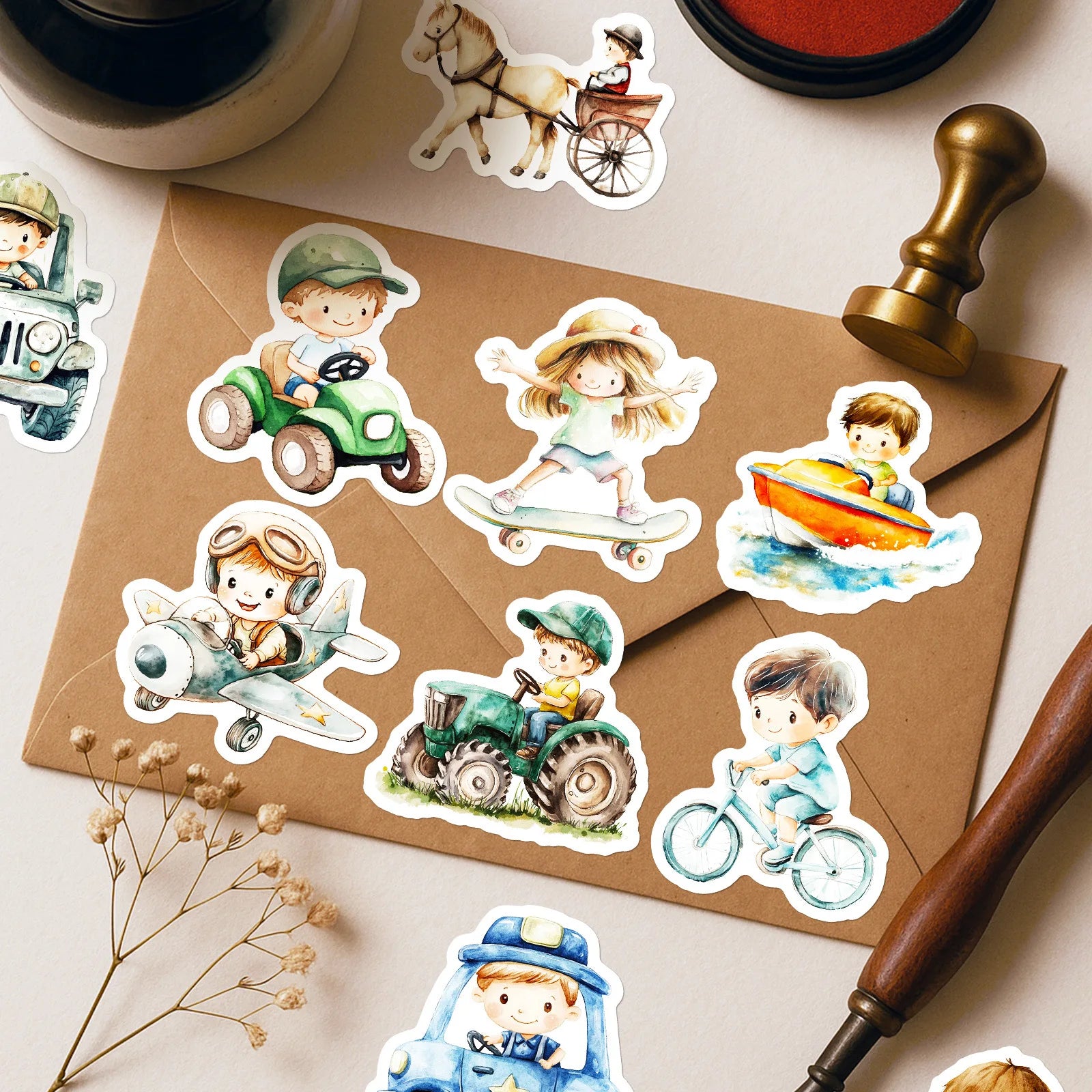 56pcs Fairy Tale Style Children's Daily Doodle Stickers DIY Decorations for Guitar Mobile Phone Case Notebook Student Stationery