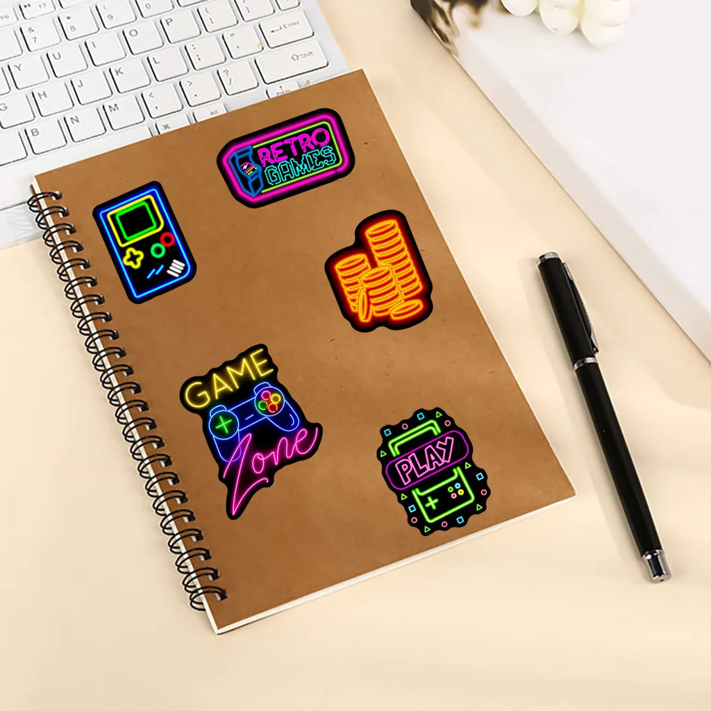 50/100Pcs Neon Game Machine Graffiti Sticker Stationery DIY Decal Notebook Motorcycle Skateboard Tablet Luggage Fridge Stickers