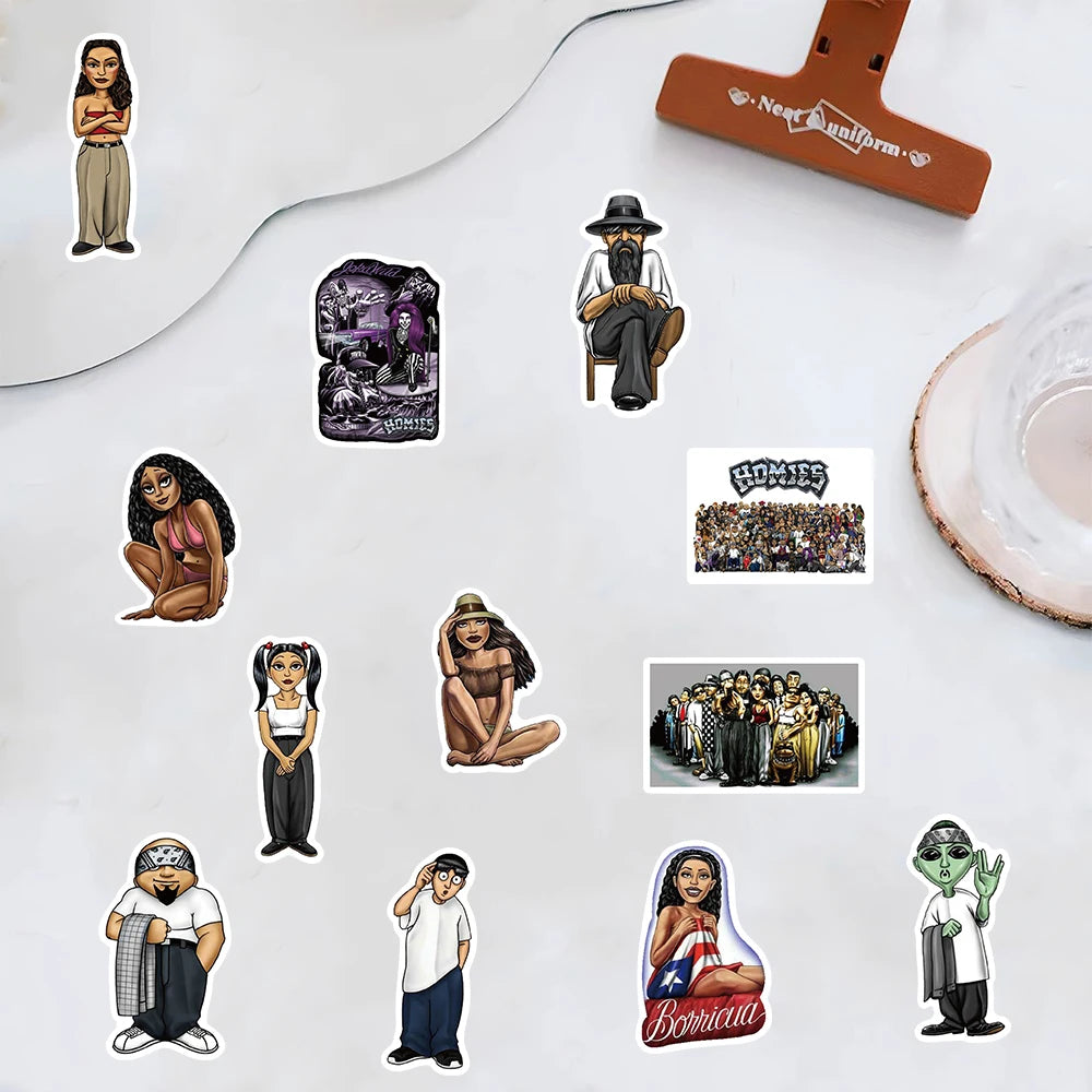 50PCS Black Homies Stickers Harajuku Aesthetic Waterproof Decal Skateboard Scrapbook Cartoon for Laptop Luggage Bike Gifts Decal