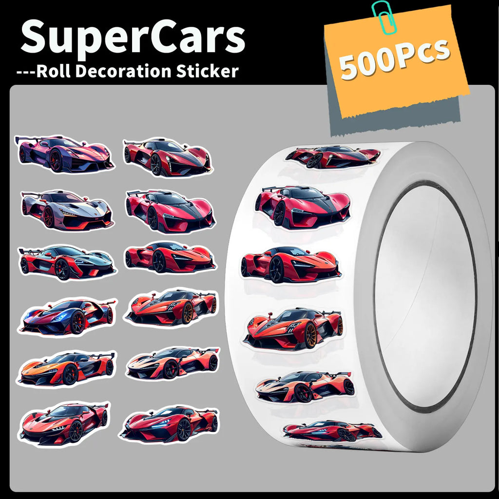 1Roll(500Pcs)12 Irregular Cartoon Supercars Stickers 2.5cm/1'' DlY Craft Decoration Festival Sealing Gifts Scrapbook Labels