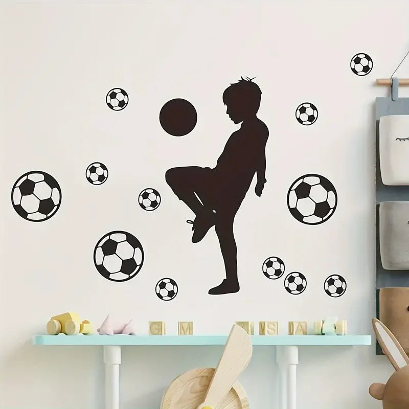 2pcs/set Artistic PVC Wall Decal, Soccer Player Silhouette Mural, Self-adhesive Removable Waterproof Wall Art Sticker For Bedroo