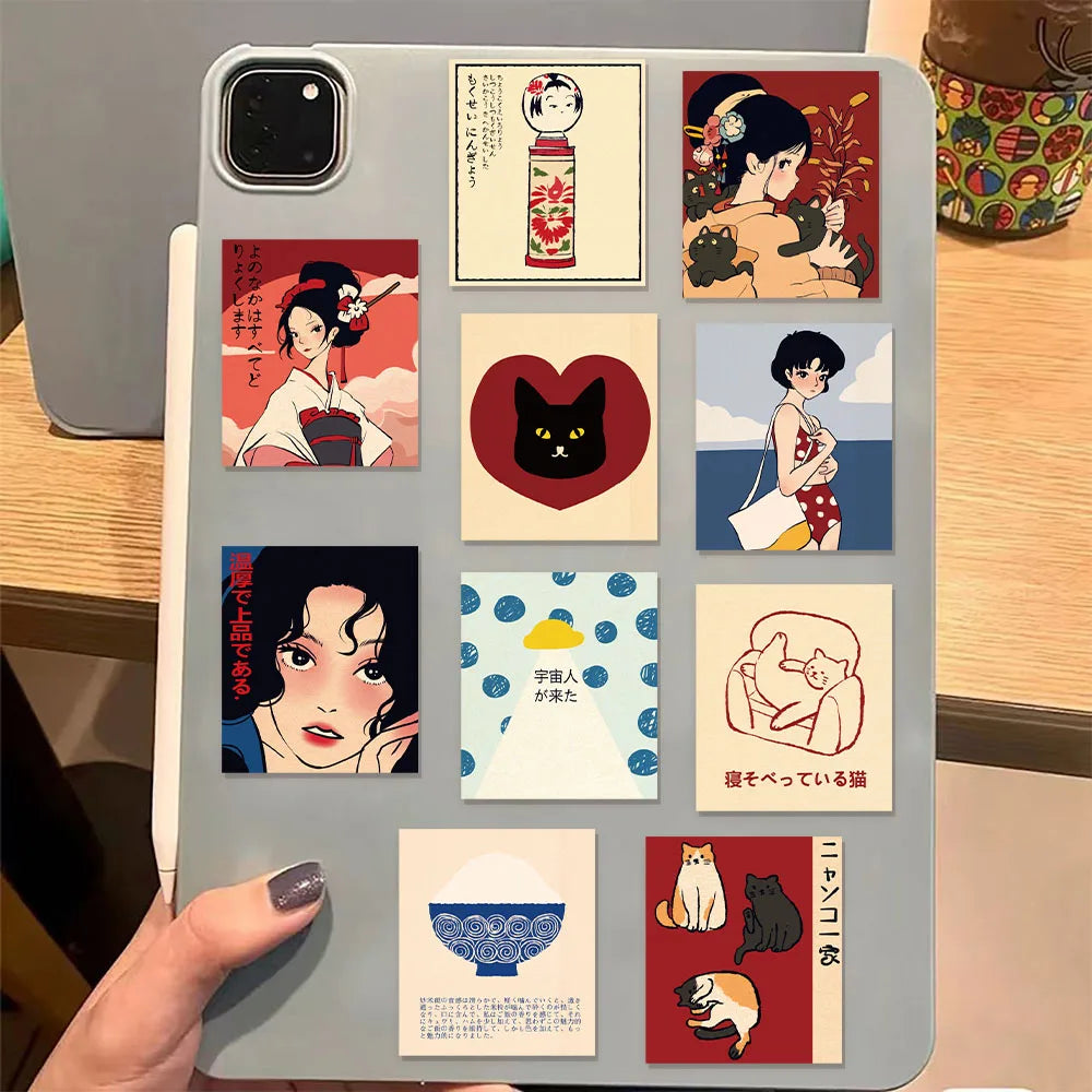 50PCS Retro Cartoon Japanese Culture Aesthetics Stickers DIY Manual Scrap Book Laptop Luggage Waterproof Graffiti Stickers