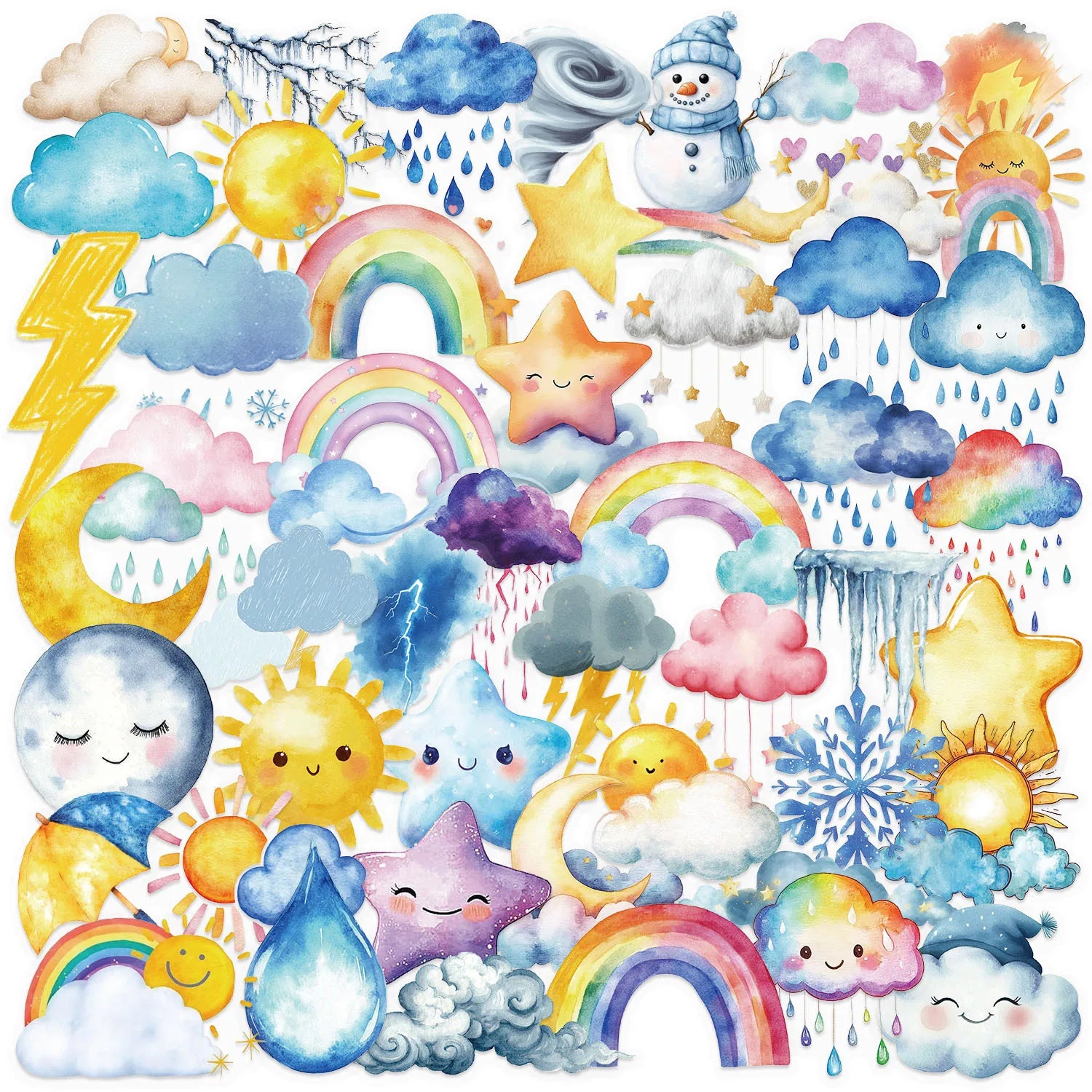 ‌50/100Pcs Transparent Weather PET Stickers - Unique Non-repeating Waterproof Decals for Suitcase, Notebook, Helmet, Bicycle,