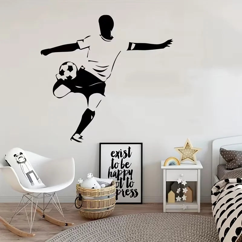1pc Contemporary Soccer Player Wall Sticker - Pre-Pasted, Waterproof Vinyl Decal for Bedroom, Matte Finish, Rectangle Shape, Mul
