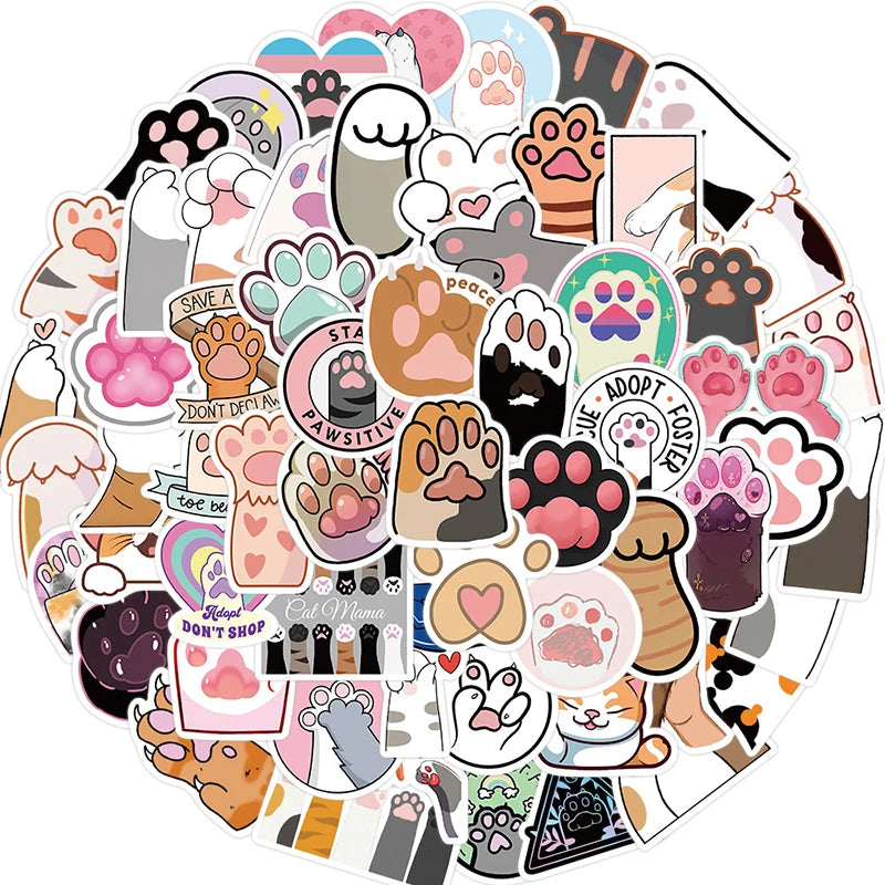 10/30/61PCS Cute Cat Paw PVC Sticker Aesthetic Children's Decoration Scrapbooking Korean Stationery School Supplies for Kids