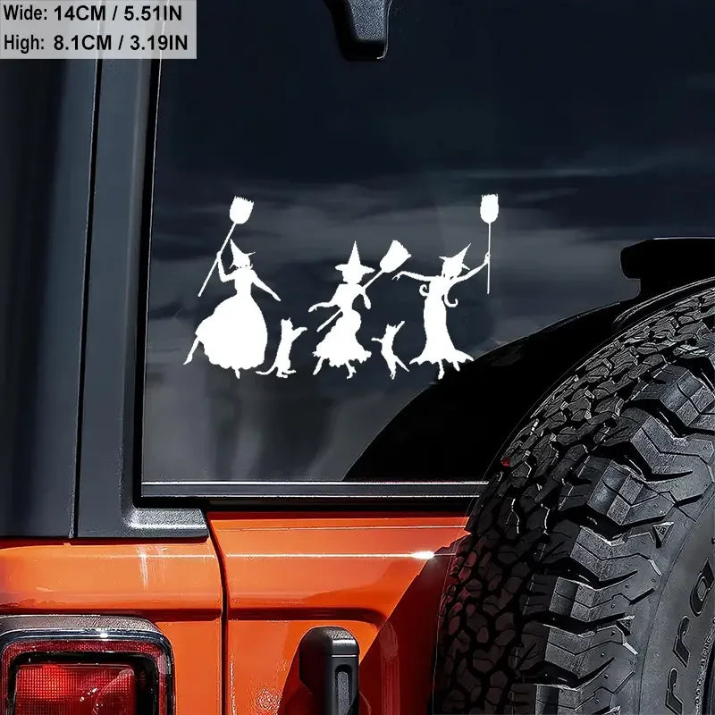 Dancing Witches With Cat Vinyl Die Cut Bumper Car Sticker For Truck Bike Scooter Motorbike Snowmobile Wall Art Universal Silhoue