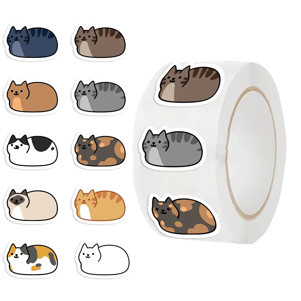 500Pcc/roll Cute Cat Stickers Creative DIY Envelope Sealing Stickers Stationery Children Reward Decor Stickers