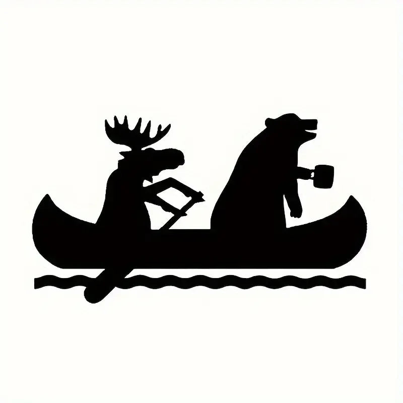 [Adventure Car Sticker] Outdoor Adventure Car Sticker | Moose And Bear in a Canoe - Suitable for Car Windows