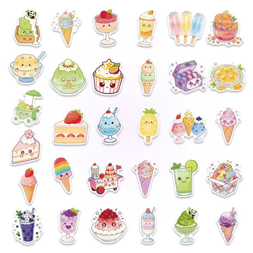 56/112 Pcs Cartoon Ice Cream Cake Summer Food Theme Stickers DIY for Phone Suitcase Cup Storage Box Fridge Waterproof Decals