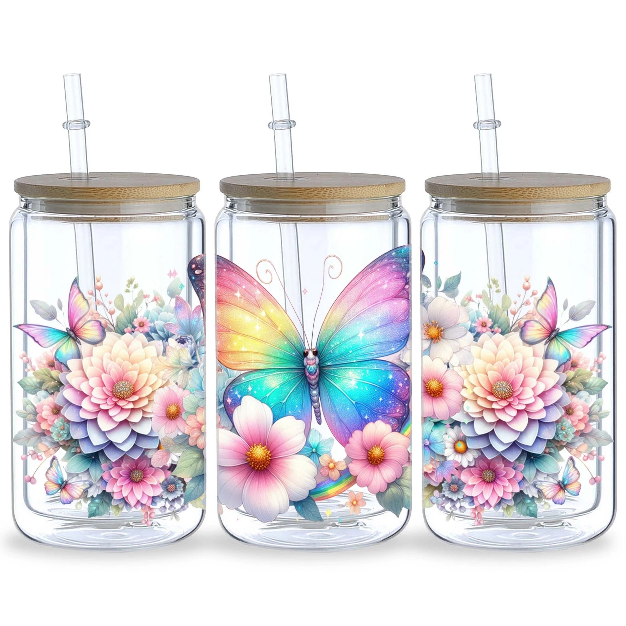 5 sheets Butterfly UV DTF Cup Stickers, DTF Friction Transfer Stickers, Waterproof Animal Transfer Stickers for 16oz Glass