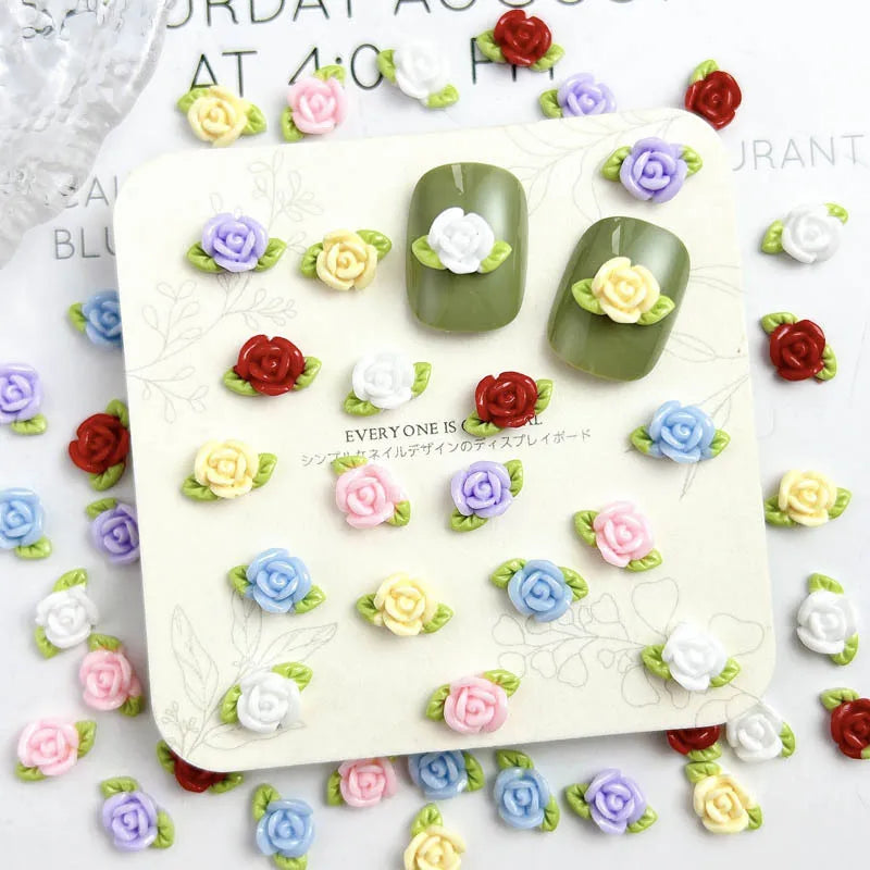 Leaf Flowers Nail Charms 3D Resin Luminous Rose Nail Decorations 10*7mm Multi Colors Flowers Trendy Nail Arts Accessory DIY 10pc