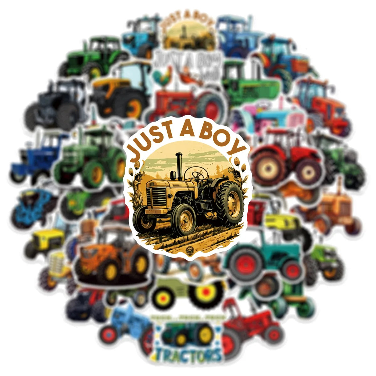 50/100 Pcs Cartoon Farm Tractor Colorful HD Stickers for Phone Case Toolbox Fridge Cabinet Drawer Stationery Box Removable Decal