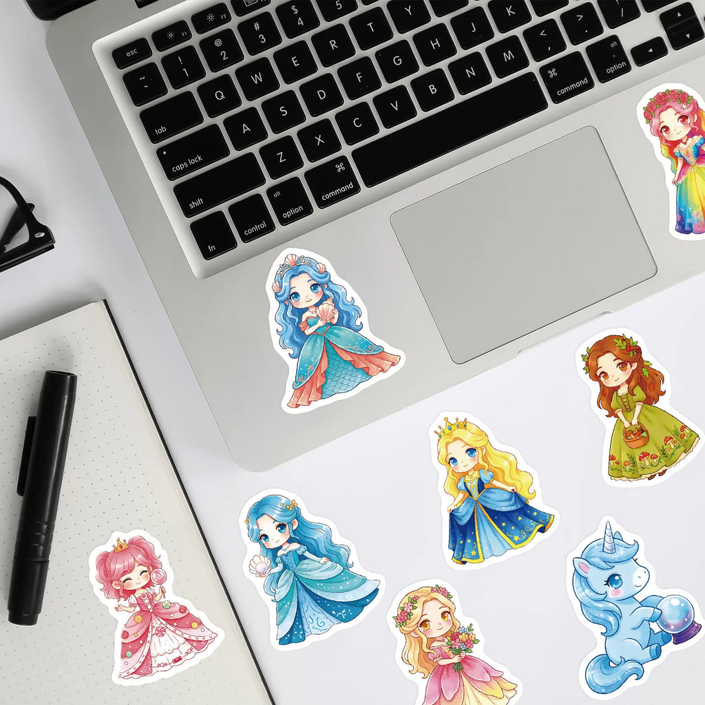 50/100 Pcs Cartoon Princess Dress Theme Stickers for Laptop Scrapbook Phone Case Thermos Toy Shelf File Holder Removable Decals