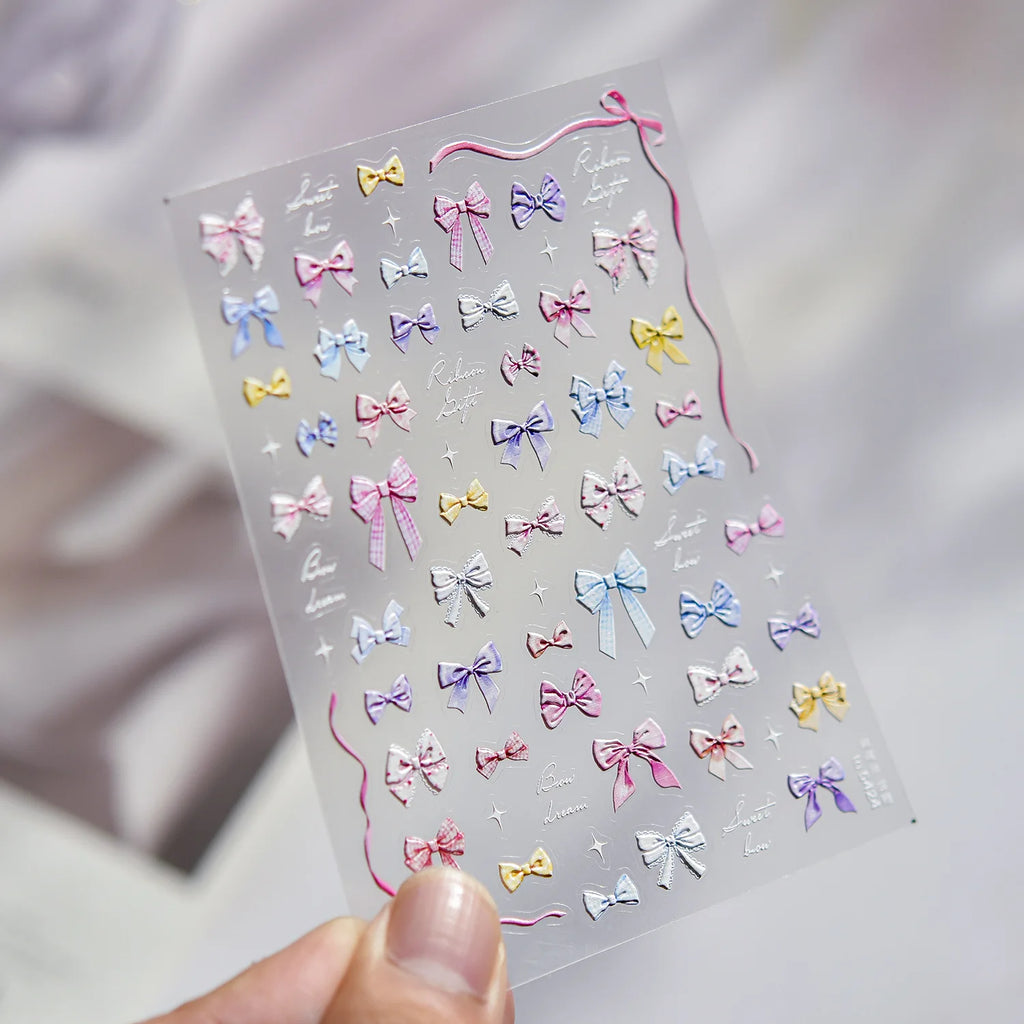 Exqusitive Mini Bows Nail Stickers 5D Reliefs Nail Art Stickers White Black Red Bowtie Nail 3D Decorations Adhesive Decals DIY