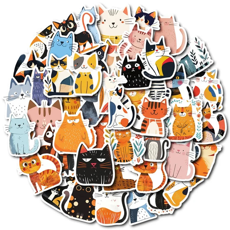 10/30/50PCS Cartoon Japanese Cat PVC Sticky Sticker Aesthetic Stationery DIY Decoration Scrapbooking School Supplies for Kids