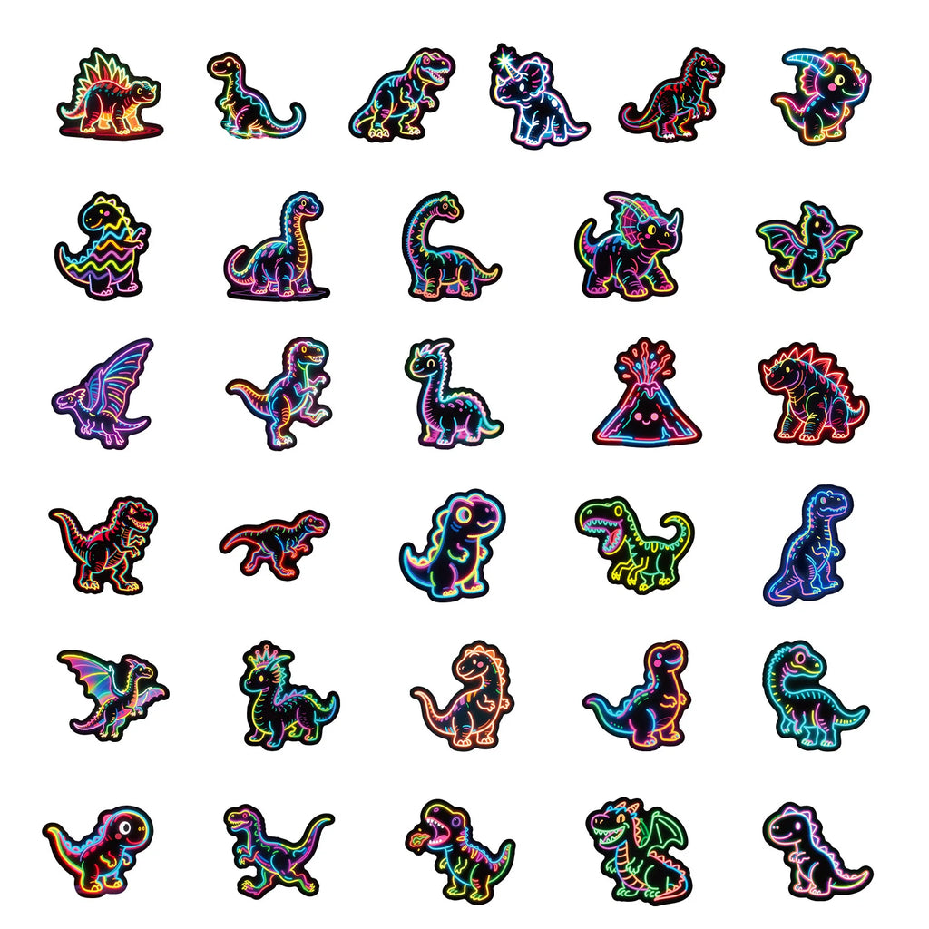 56PCS Neon Dinosaur Cartoon Graffiti Stickers Color Dinosaur DIY Guitar Skateboarding Sticker