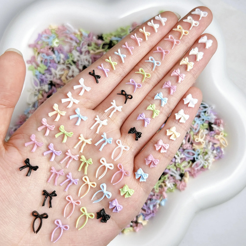 8Styies Bows Design Nail Art Aaccessories Mixed Colors Bow Macaron Cartoon 3D Ribbon Bow tie Resin Nail Charms DIY Manicure Tool