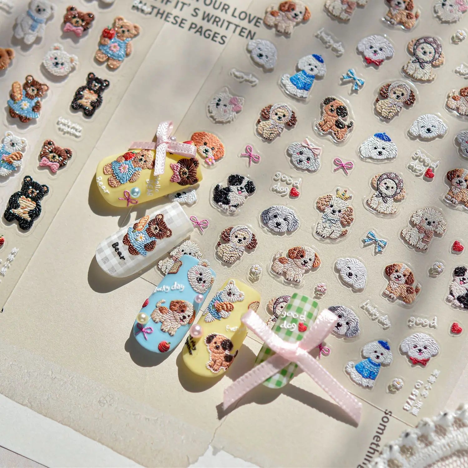 1pc Embossed Nail Stickers Kawaii Cartoon Cat Nail Art Stickers Balet Stylies Self Adhesive Autumn and Winter Nails Decorations