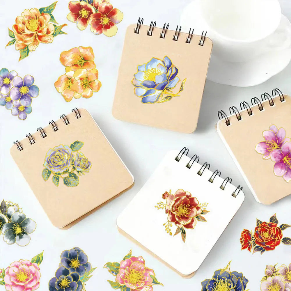50PCS Elegant Floral Decorative Stickers, Computer Scrapbook, Phone Case, Toy Decoration, Hot Stamping Stickers