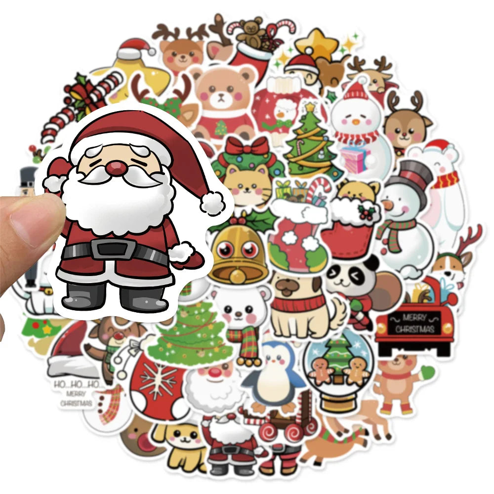 50PCS Cartoon Christmas Festival Gift Santa Claus Sticker Pack DIY Brochure Decoration Tablet Computer Toy Stickers