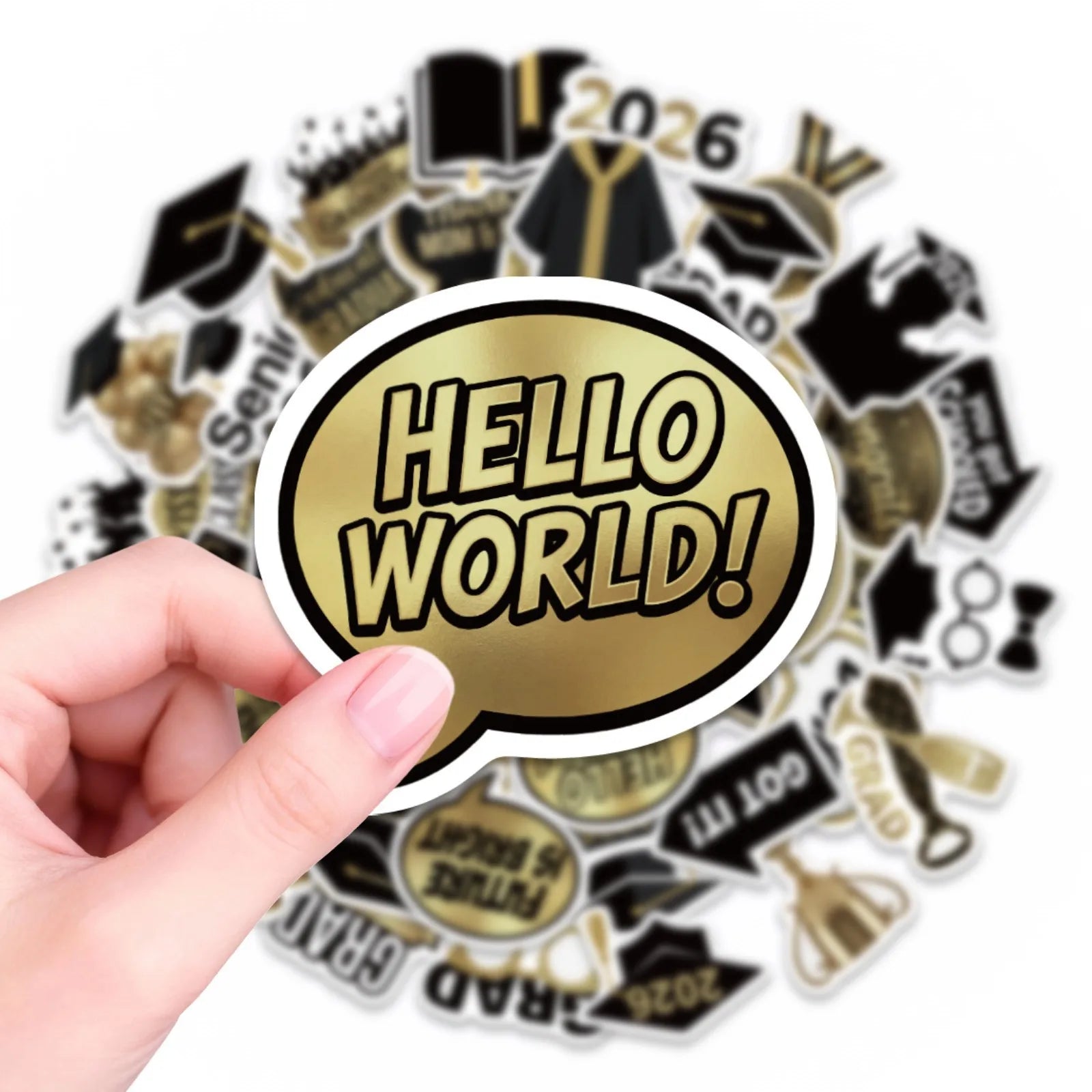 50/100 Pcs 2026 Graduation Party Theme Stickers for Atmosphere DIY Stationery Box Pen Holder Laptop Phone Desk Fade Resistant