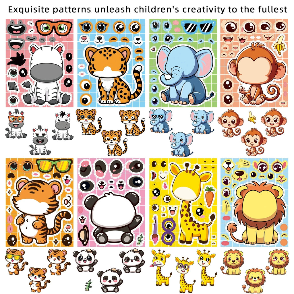 Variety Of 8PCS Cartoon Make a Face Change Sticker DIY Decoration Phone Notebook Pen Stationery Sticker For Children Rewards