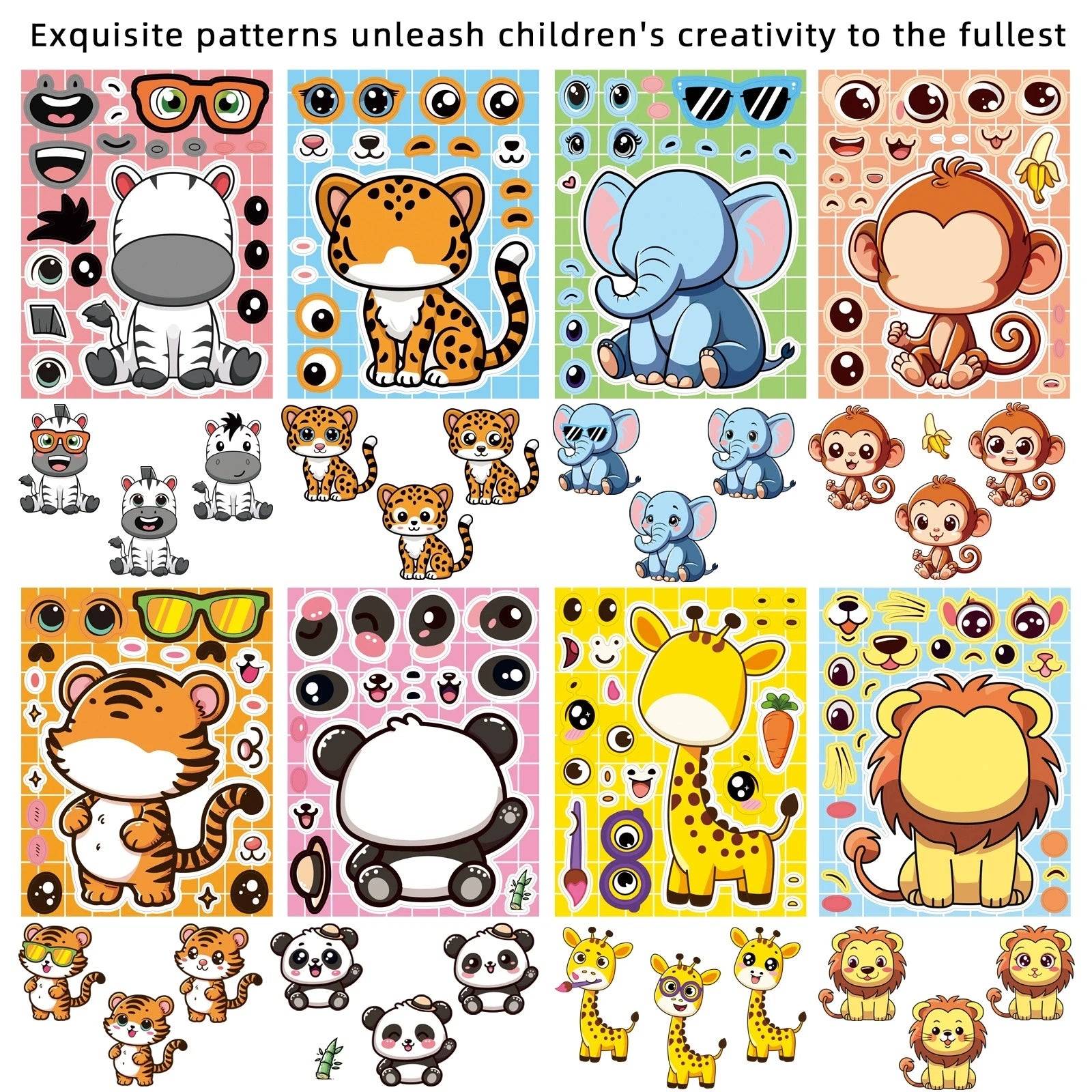 Variety Of 8PCS Cartoon Make a Face Change Sticker DIY Decoration Phone Notebook Pen Stationery Sticker For Children Rewards