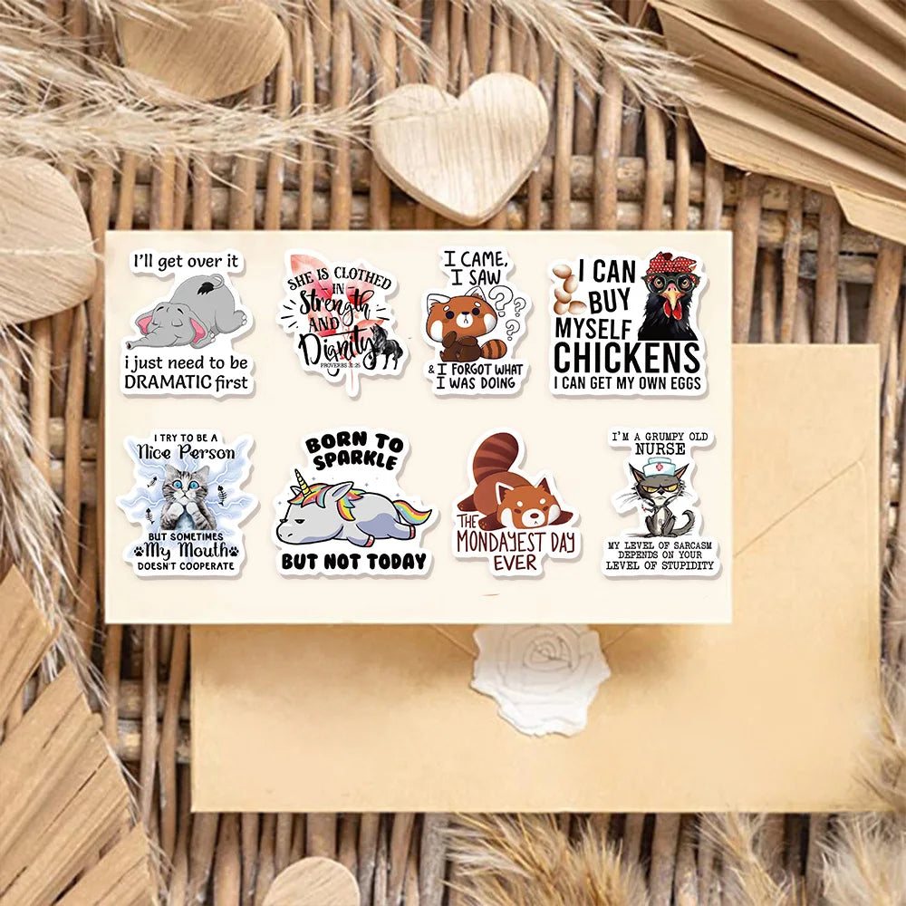 50PCS Fun Animal Quotes Sticker Pack Creative Graffiti DIY Handmade Clip Box Pack Skateboard Tablet Puzzle Toy Stickers