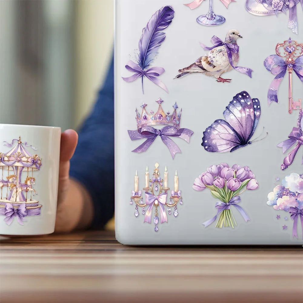 50PCS Purple Dream Creative Transparent PET Sticker Set DIY Brochure Decoration Notebook Tablet Toy Stickers