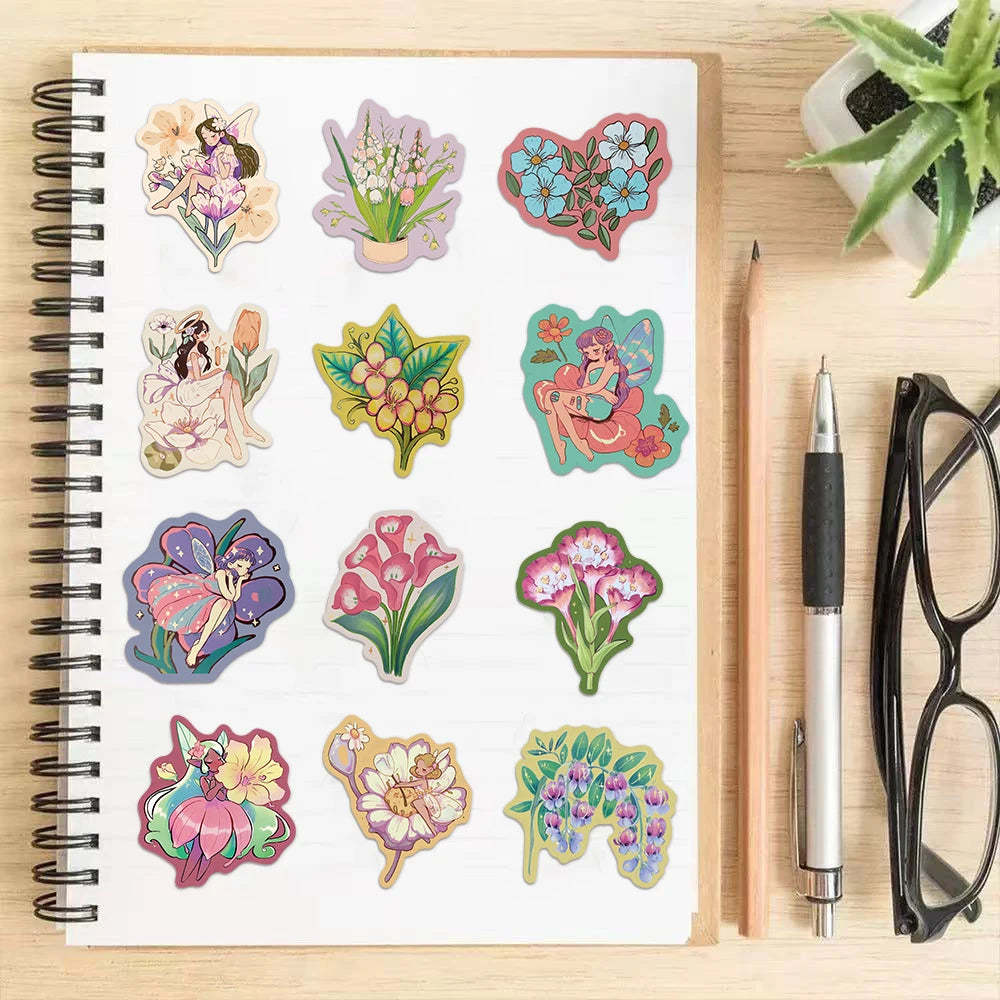 50PCS Flower Fairy Beautiful Cartoon Stickers DIY Scrapbook Phone Case Laptop Tablet Decorative Stickers